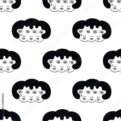 girl illustration traditional tattoo flash seamless doodle pattern