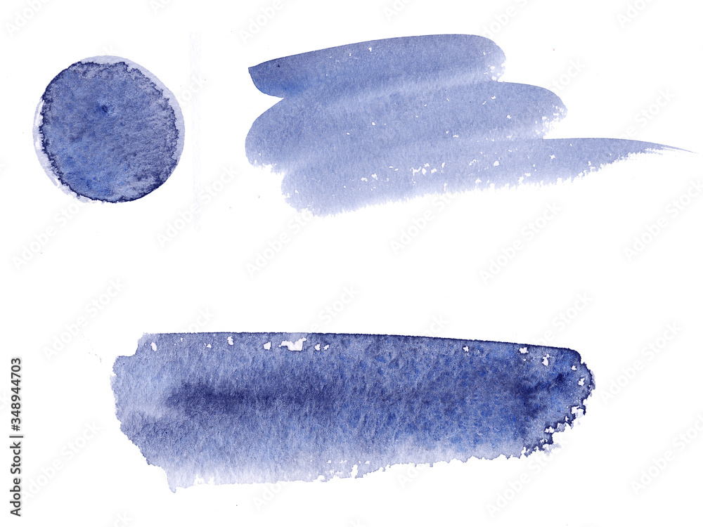 Fototapeta premium Hand painted abstract Watercolor Wet blue brush stroke set isolated on white background. Abstract painting. design for invitation, greeting card, wedding. empty space for text