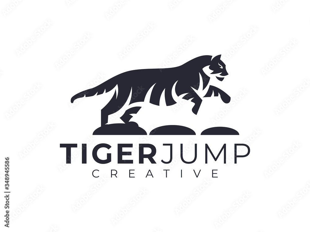 tiger jump silhouette, strong tiger logo template