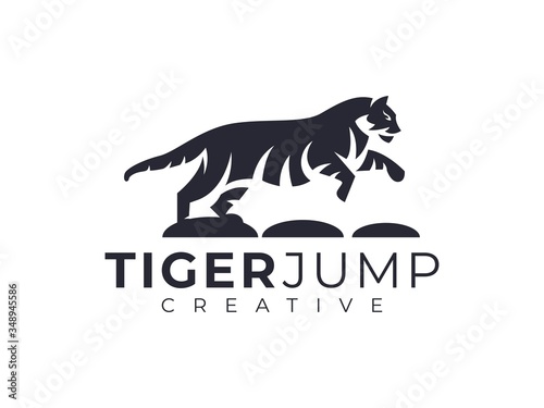 tiger jump silhouette, strong tiger logo template