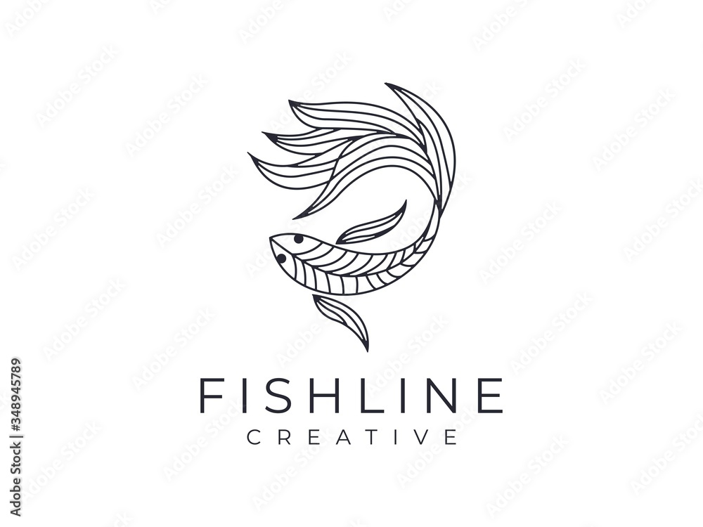 Fototapeta premium Unique outline fish logo elegant illustration