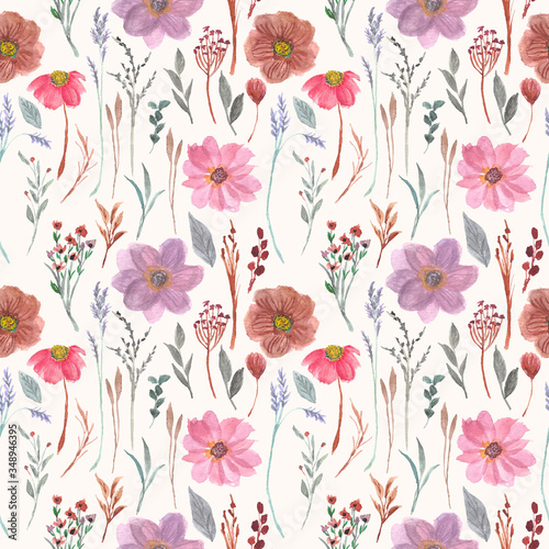 Beautiful vintage flower watercolor seamless pattern © tirtafloo