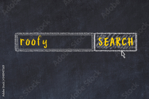 Search engine concept. Looking for roofy. Simple chalk sketch and inscription photo