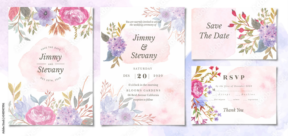 wedding invitation with splash floral watercolor