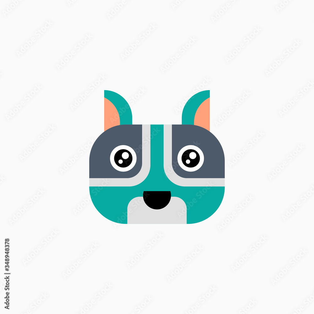 Vector Flat Raccoon's face isolated. Cartoon style illustration. Animal's head logo. Object for web, poster, banner, print design