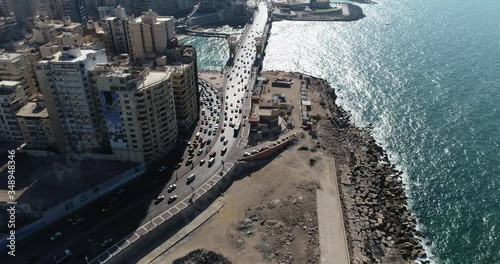 Aerial Drone shot over Egypt Alexandria city Stanly Bridge