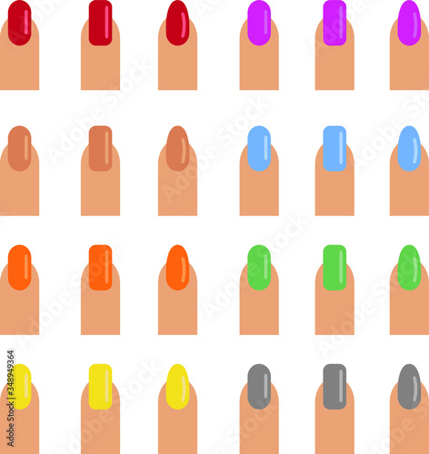 finger  nail  fingernail  manicure  nail polish vector icon set  various colors