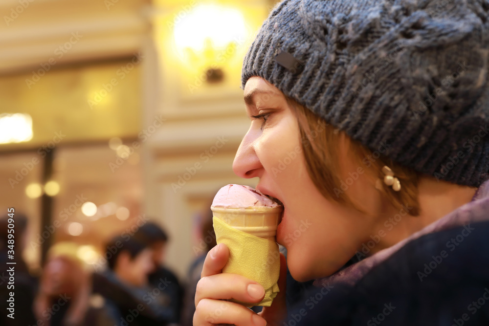 Woman eating ice cream