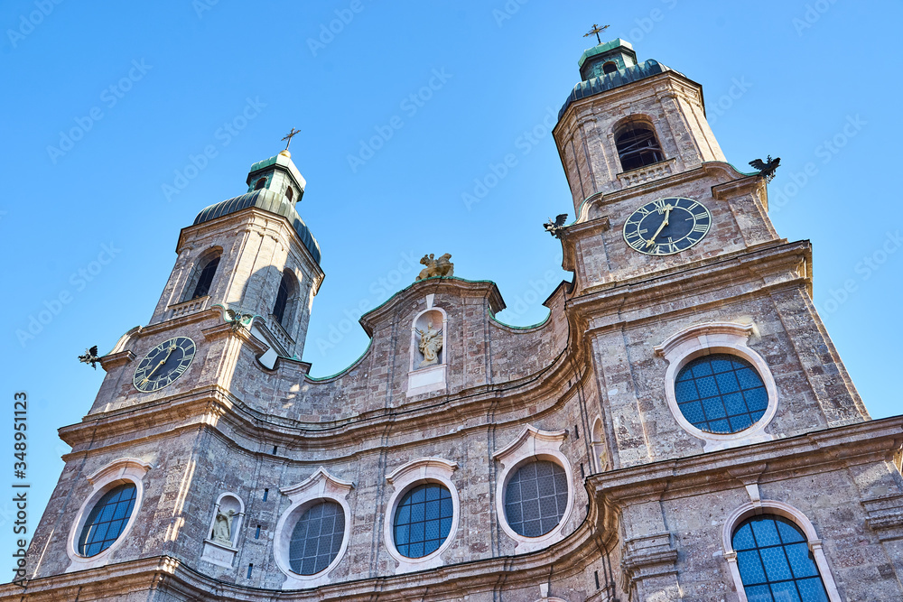 Facade of Innsbruck Cathedral, also known as the Cathedral of St. James