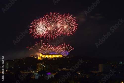 Beautiful colorful fireworks over the city of Brno © Roman Bjuty