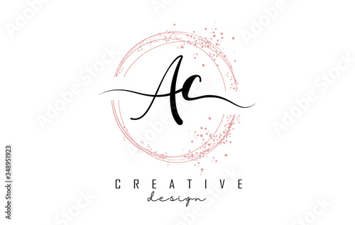 Handwritten AC a c letters logo with dust pink sparkling circles and glitter.