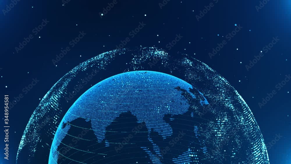 Digital data globe earth connect digital clouds earth rotating animation social future technology abstract business scientific growth network surrounding planet world rotatin