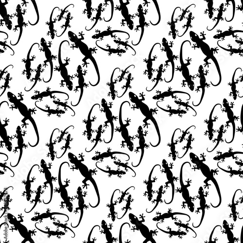 lizards. seamless monochrome pattern. black isolated silhouettes of reptiles. print  template. Doodle style.