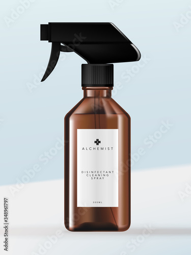 Vector Disinfectant Alcohol Cleaning Spray or Sleeping Pillow Spray Atomizer Tinted Transparent Brown Pump Bottle.
