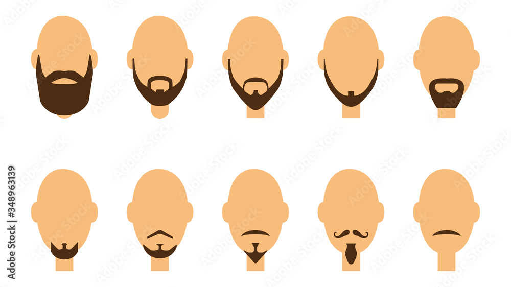 Obraz premium Set of beards and mustaches. Haircut beards. The concept of a hairdresser. Flat style 