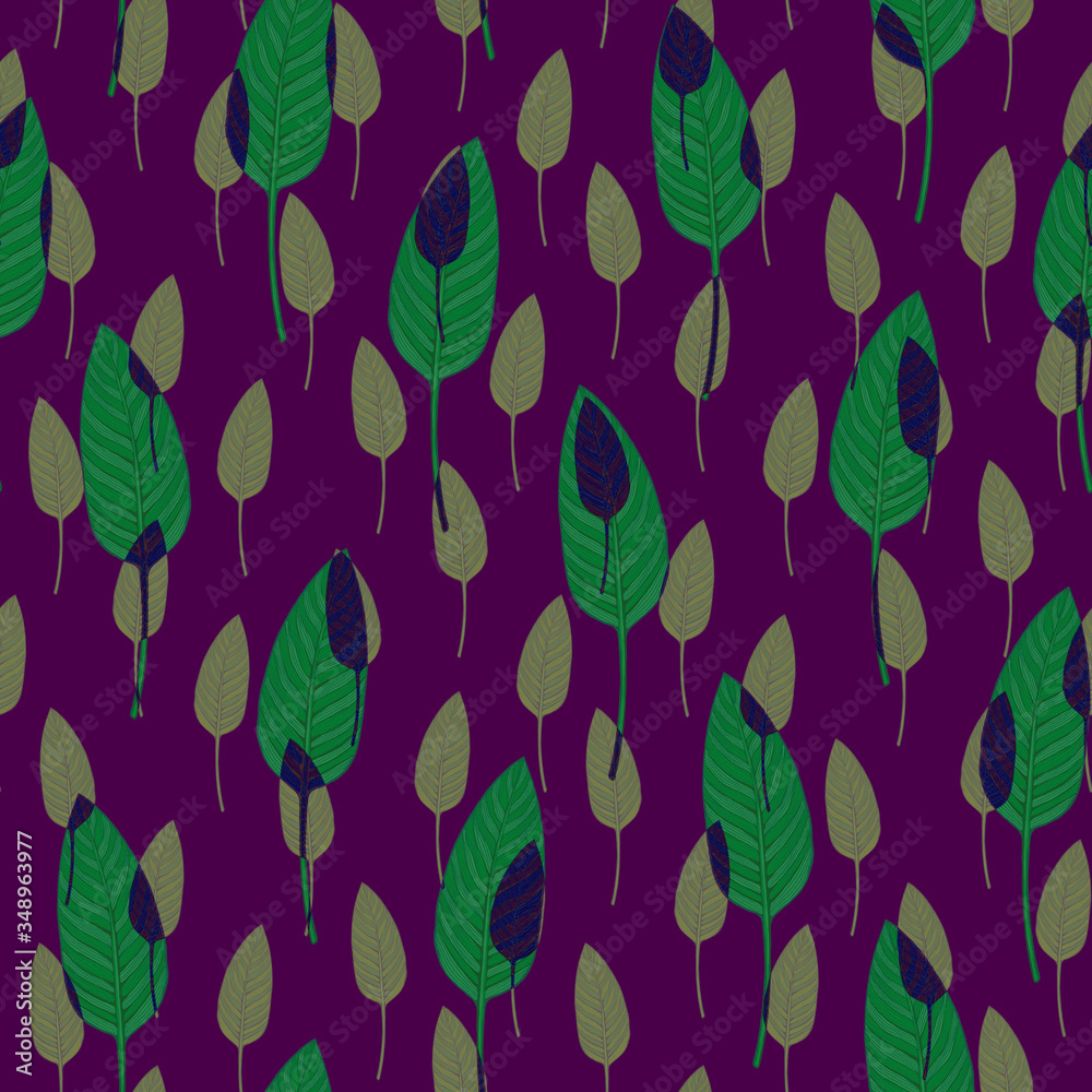 Seamless pattern with tropical leaves, illustration for print