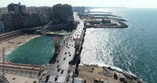 Aerial Drone shot over Egypt Alexandria city Stanly Bridge