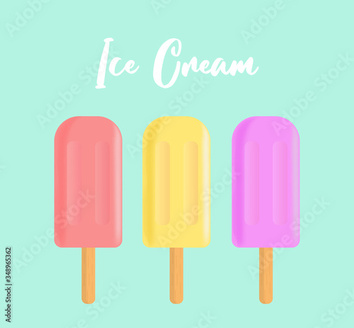 vector Set of Fruit ice ice-cream on wooden stick