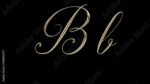 B b 3D letter render gold on black background