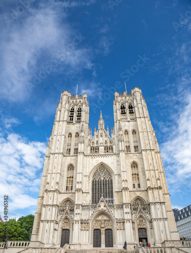 Facade of St Michael and St Gudula Cathedral, Brussels, Belgium