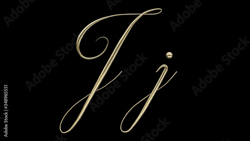 J j 3D letter render gold on black background