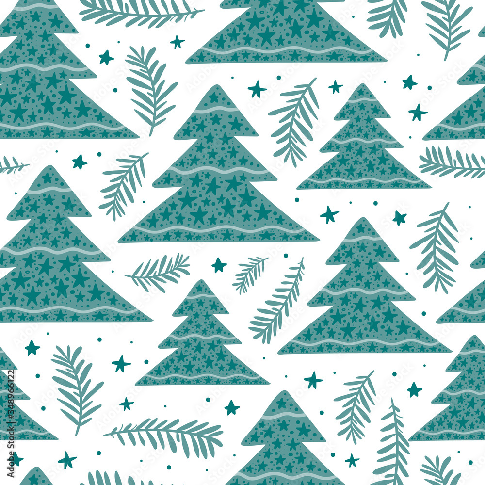 Obraz premium Merry Christmas and Happy New Year seamless pattern illustration. Trendy style. Vector design template. Design for poster, card, invitation, placard, brochure, flyer.