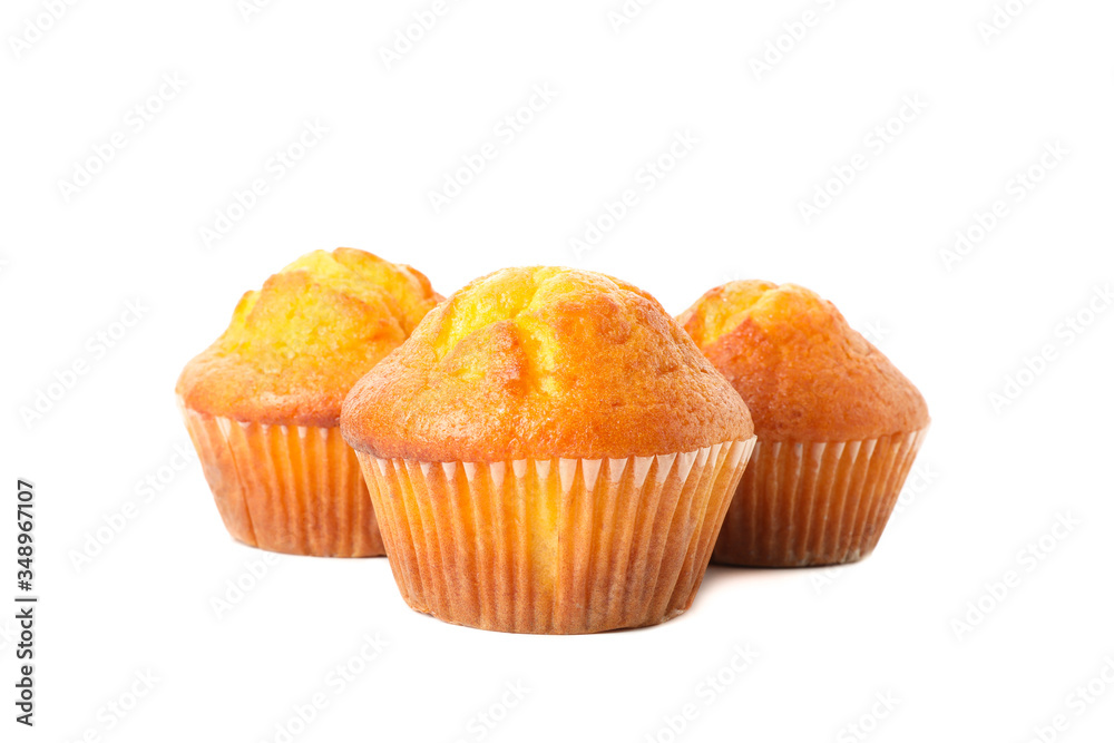 Delicious tasty muffins isolated on white background Delicious tasty muffins isolated on white background