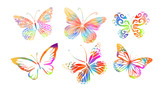 A set of colorful beautiful butterflies. Mixed media. Vector illustration