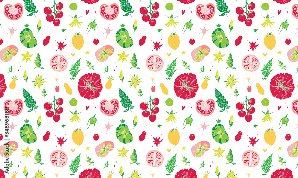 Isolated on white vector background pattern with tomatoes Isolated on white vector background pattern with tomatoes