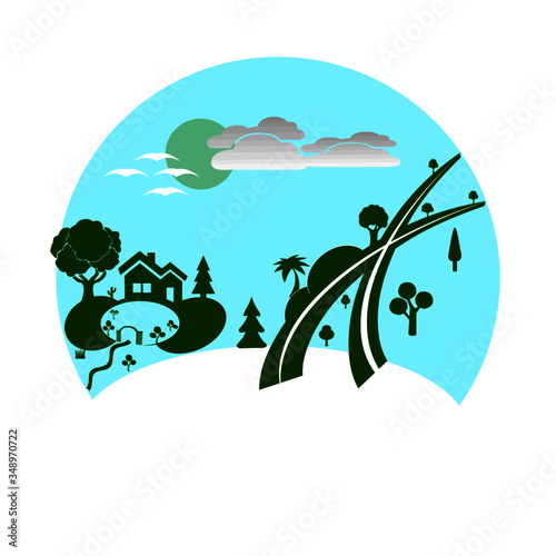 unique landscape illustration design sun set  pure vector  design.
