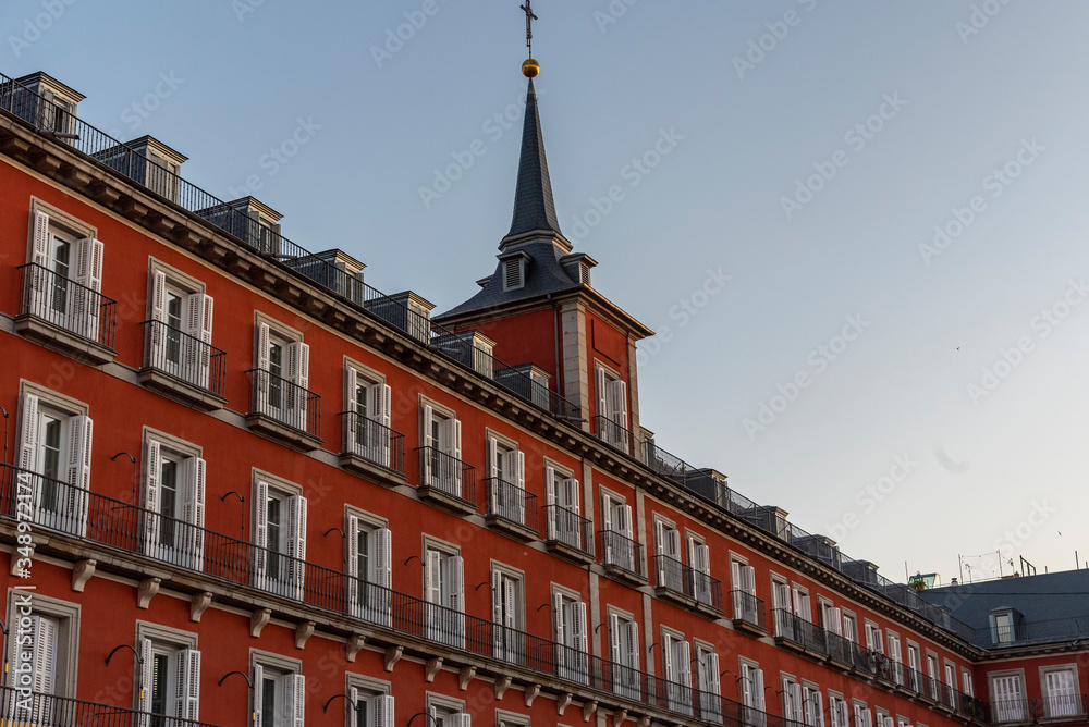 Obraz premium View of the Plaza Mayor in Madrid at sunset. Spain. Typical architecture of Madrid. Historical buildings.