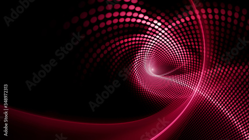 Abstract dark background. Digital art fractal graphics. Composition of glowing lines and mosaic halftone effects. 3d illustration.