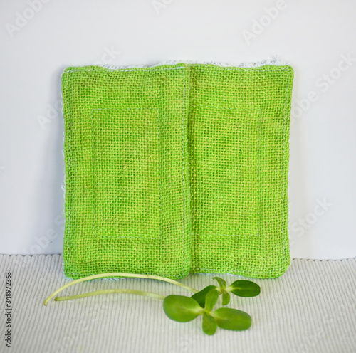 Reusable zero waste washable biodegradable kitchen dish sponges, close-up view