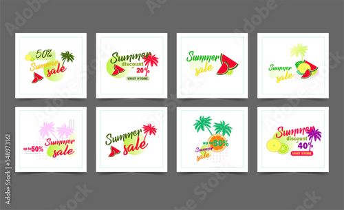 summer instagram post collection. Vector seth instagram template post summer discounts and sales collection, online store