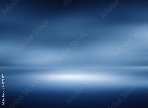 Blue dark rays light gradient empty studio room backdrop wallpaper abstract background blurred. use for showcase or product your. copy space for text