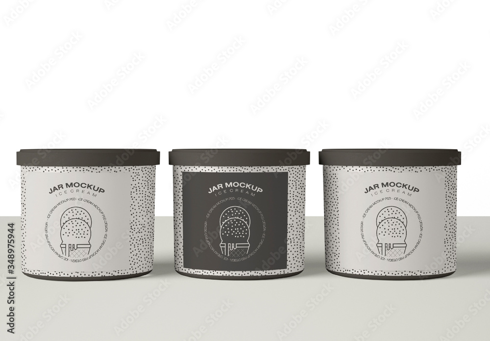 Three Ice Cream Jar Packaging Mockup Stock Template Adobe Stock