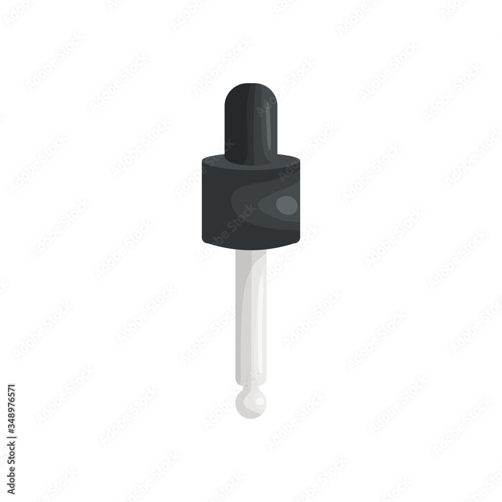 Vector illustration with a glass dropper for drops of essential or base oil in cartoon style. Pipette for medicine and aromatherapy. Icon for website design, packaging Vector illustration with a glass dropper for drops of essential or base oil in cartoon style. Pipette for medicine and aromatherapy. Icon for website design, packaging