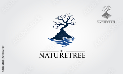 The Nature Tree Vector Logo Illustrating a tree where rock and branches in a layout. This concept could be used for recycling, environment associations, landscape business.