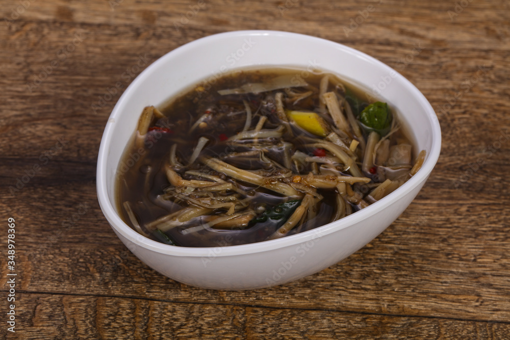 Thai style soup with meat and mushrooms Thai style soup with meat and mushrooms