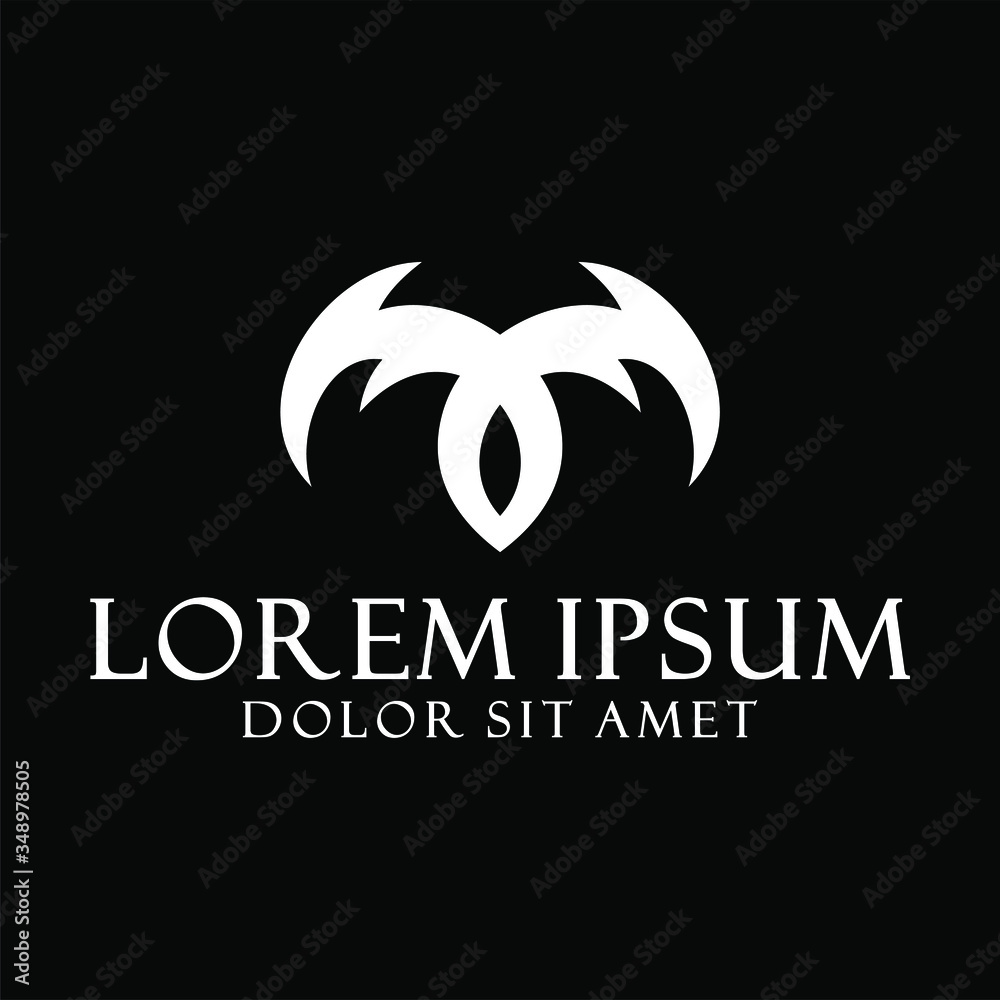 Initial letter M logo template with devil wings illustration in flat desing monogram symbol