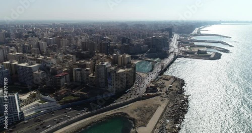 Aerial Drone shot over Egypt Alexandria city Stanly Bridge