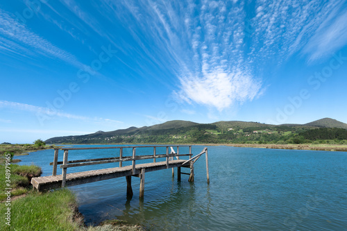 Wooden pier of Murueta in Urdaibai biosphere reserve, Basque Country, Spain