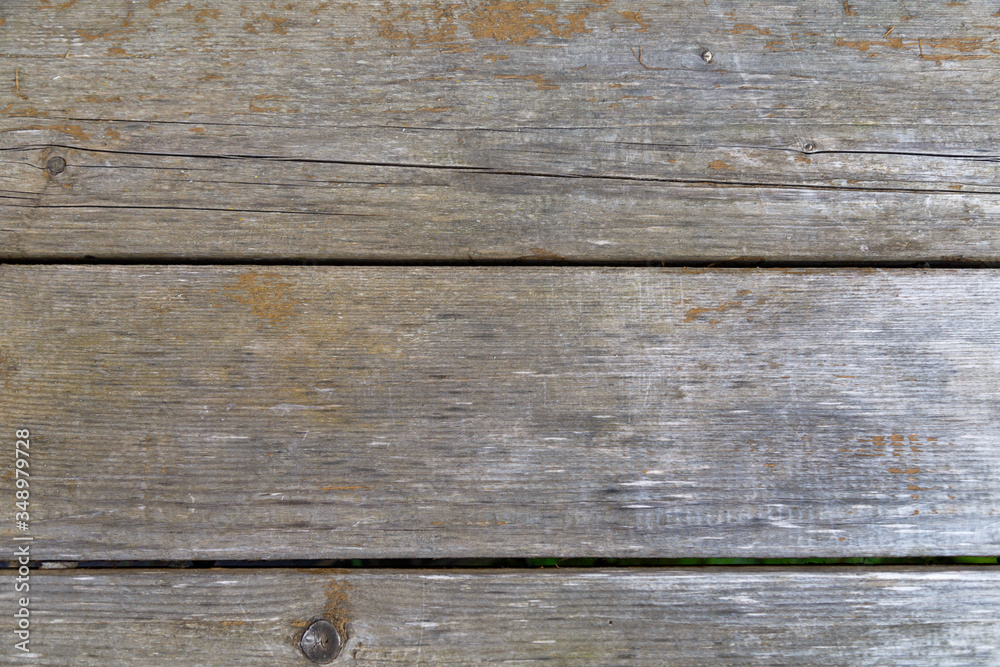Fototapeta premium Wooden background from gray wide boards close-up