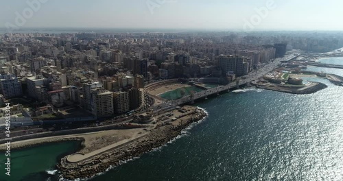 Aerial Drone shot over Egypt Alexandria city Stanly Bridge