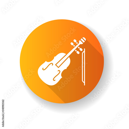 Violin orange flat design long shadow glyph icon. Orchestral musical instrument. Classical music performance. Fiddle symphony concert. Compose folk tune. Silhouette RGB color illustration