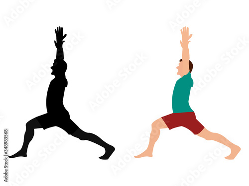 Men activities. Set of Men doing sports, yoga, dancing, Pilates, jumping, fitness. Sport men vector modern flat illustration isolated on white background