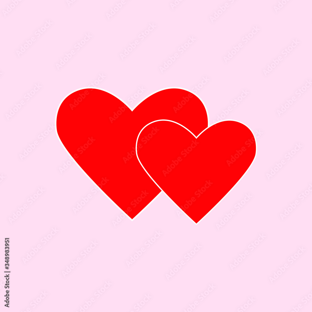 Icon, red two hearts, background, emblem, romance, love vector illustration
