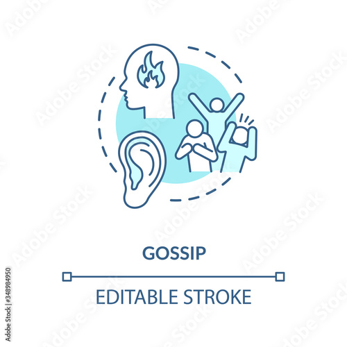 Gossip turquoise concept icon. People talk negatively. Ear listen to fake story. Group chat. Spread rumors idea thin line illustration. Vector isolated outline RGB color drawing. Editable stroke