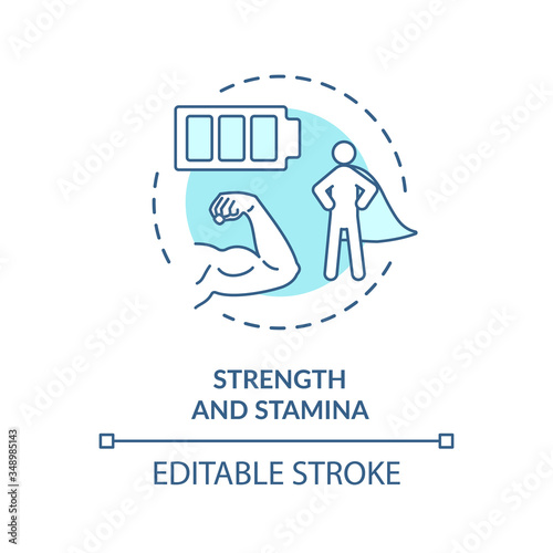 Strength and stamina turquoise concept icon. Psychical energy. Exercise and workout. Healthy lifestyle idea thin line illustration. Vector isolated outline RGB color drawing. Editable stroke
