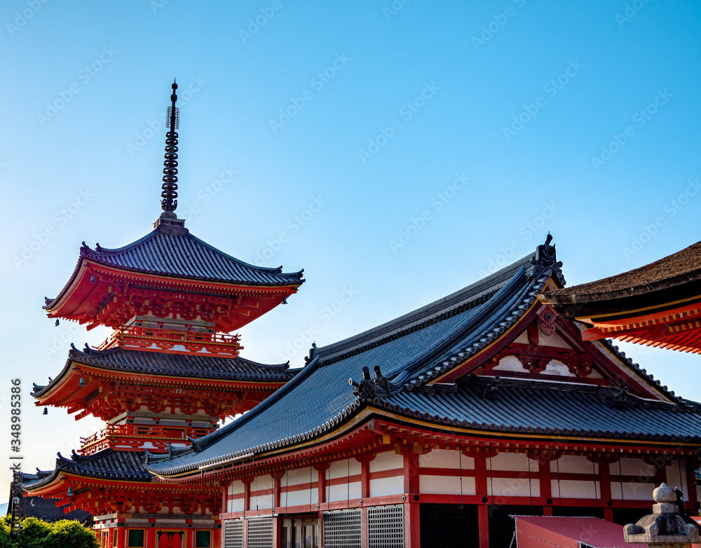 Kyoto, Japan - 04 May, 2019. The Kiyomizu-dera Shrine is a hugely popular location in Kyoto. National and international tourists flock here all year long.